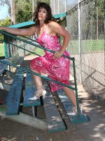 41 year old Andie shows her mature bush while playing in the park
