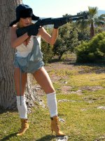 Kelly was hunting wabbits in her super short overalls and white tank.